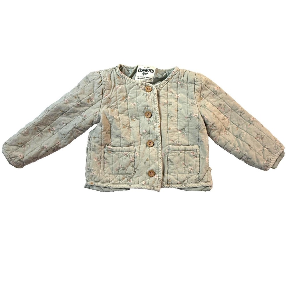 VTG OshKosh B'gosh Jacket Girls 3T Green Quilted Floral Lined Y2K Cottagecore
